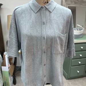 Barefoot Dreams Cozy Chic Gray Button-Up Shirt